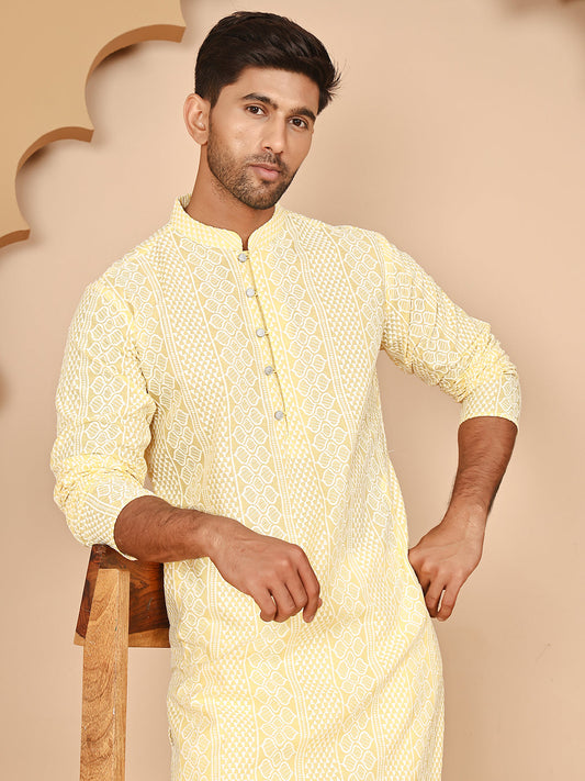 Embroidered Cotton Kurtas (KO 5264 Yellow ) [FF] [O-10]
