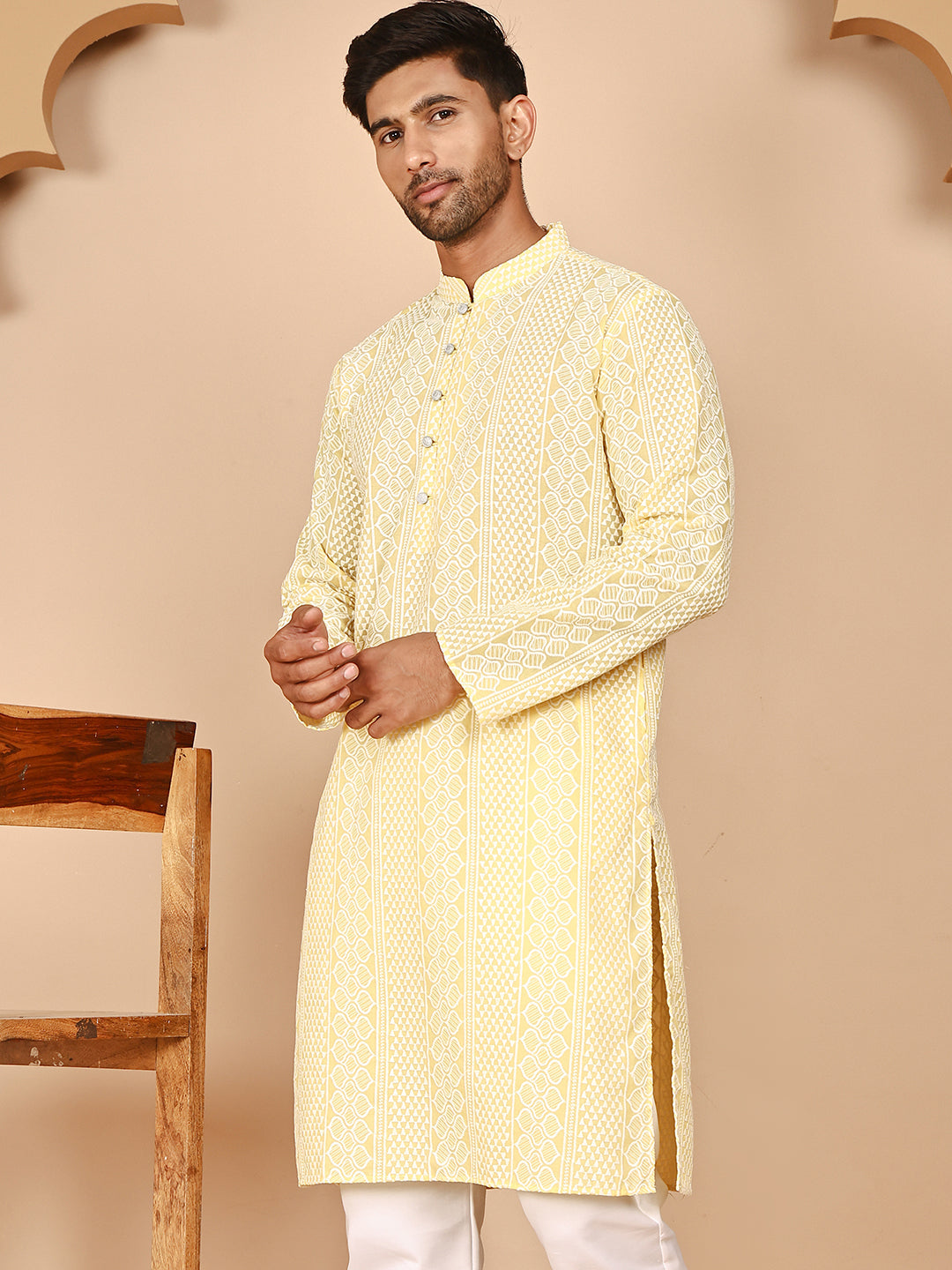 Embroidered Cotton Kurtas (KO 5264 Yellow ) [FF] [O-10]