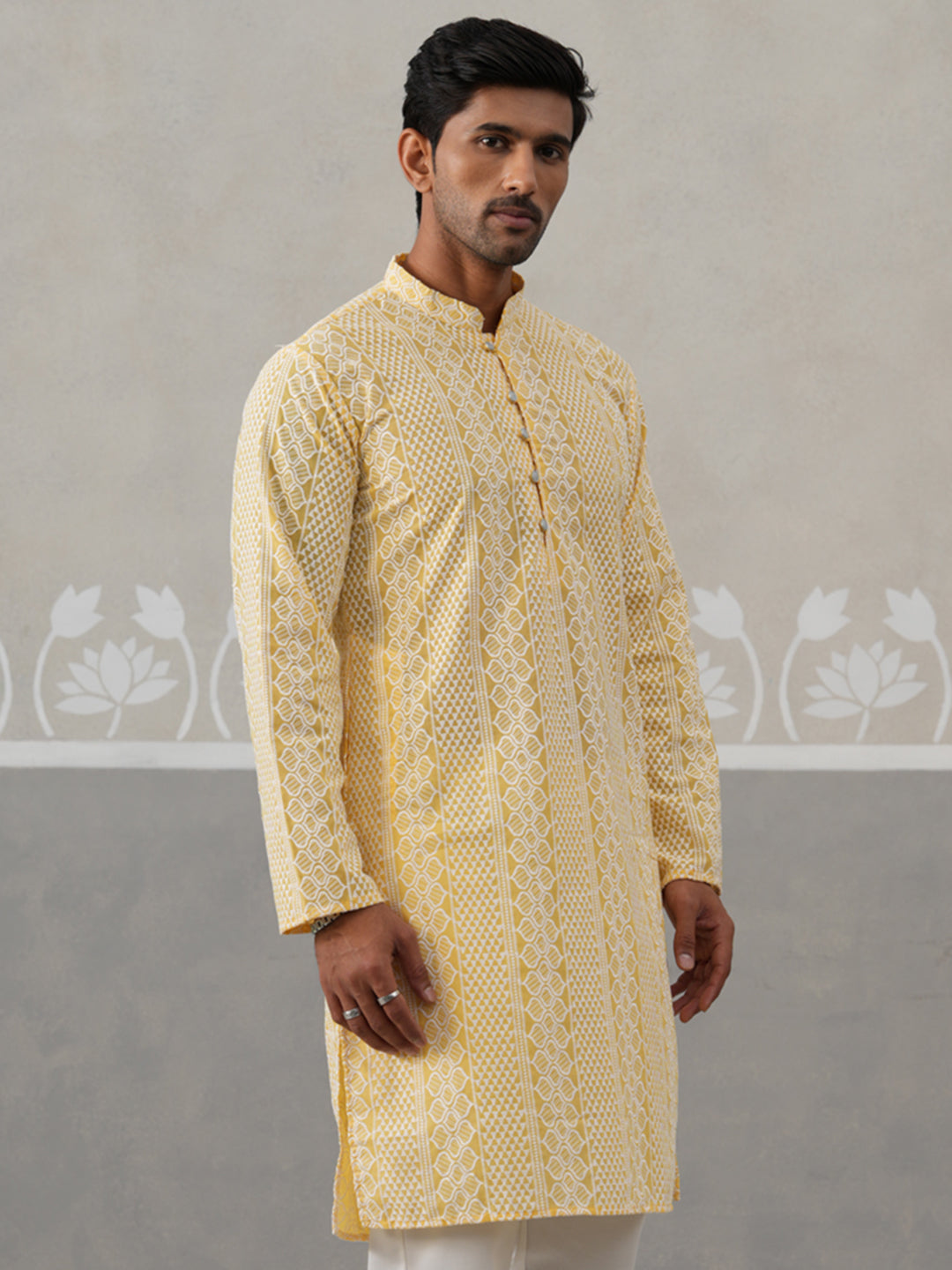 Embroidered Cotton Kurta (KO 5264 Yellow ) [FF] [O-10]