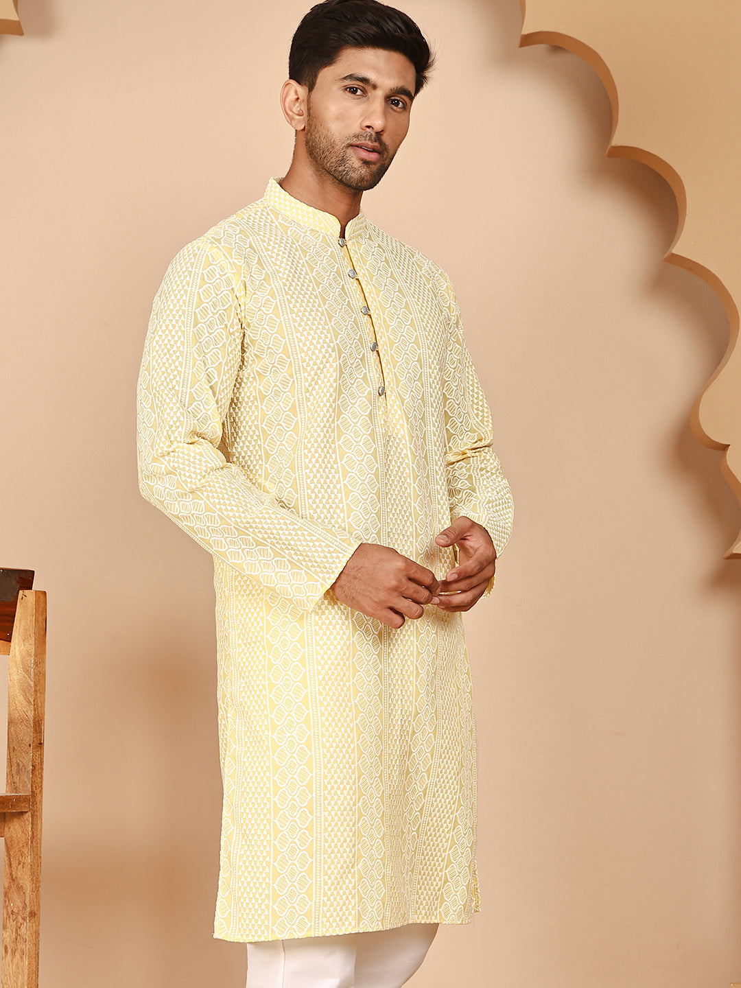 Embroidered Cotton Kurtas (KO 5264 Yellow ) [FF] [O-10]
