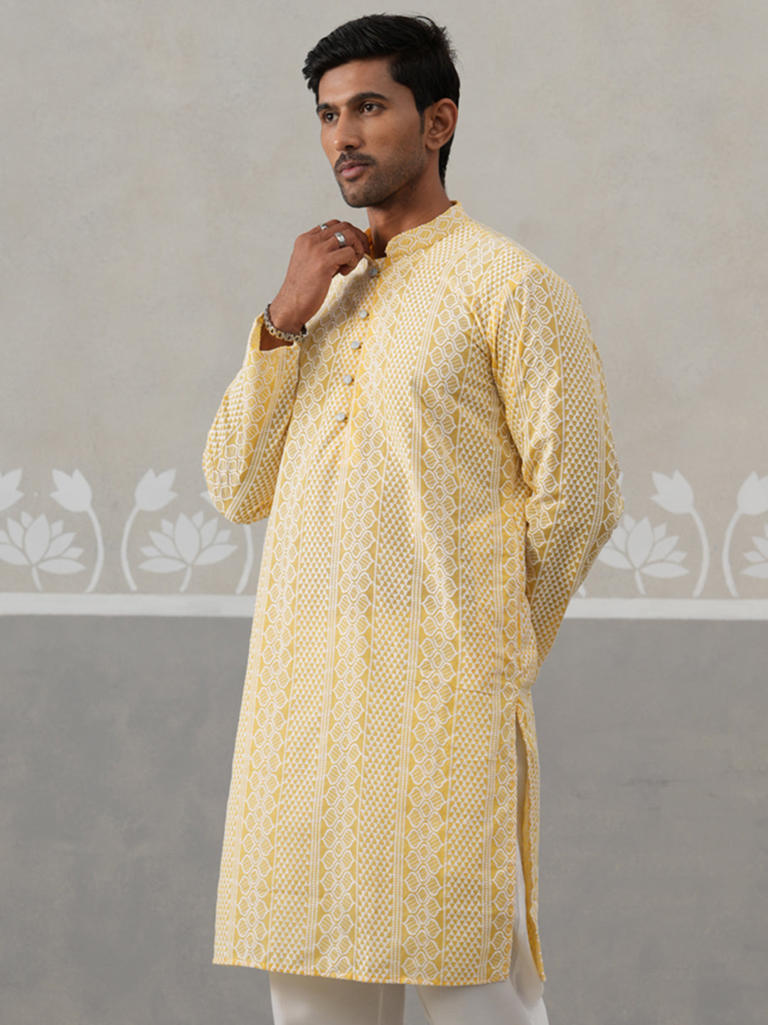 Embroidered Cotton Kurta (KO 5264 Yellow ) [FF] [O-10]