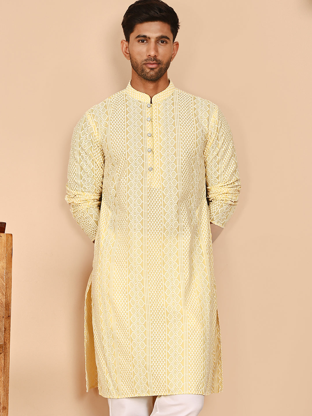 Embroidered Cotton Kurtas (KO 5264 Yellow ) [FF] [O-10]