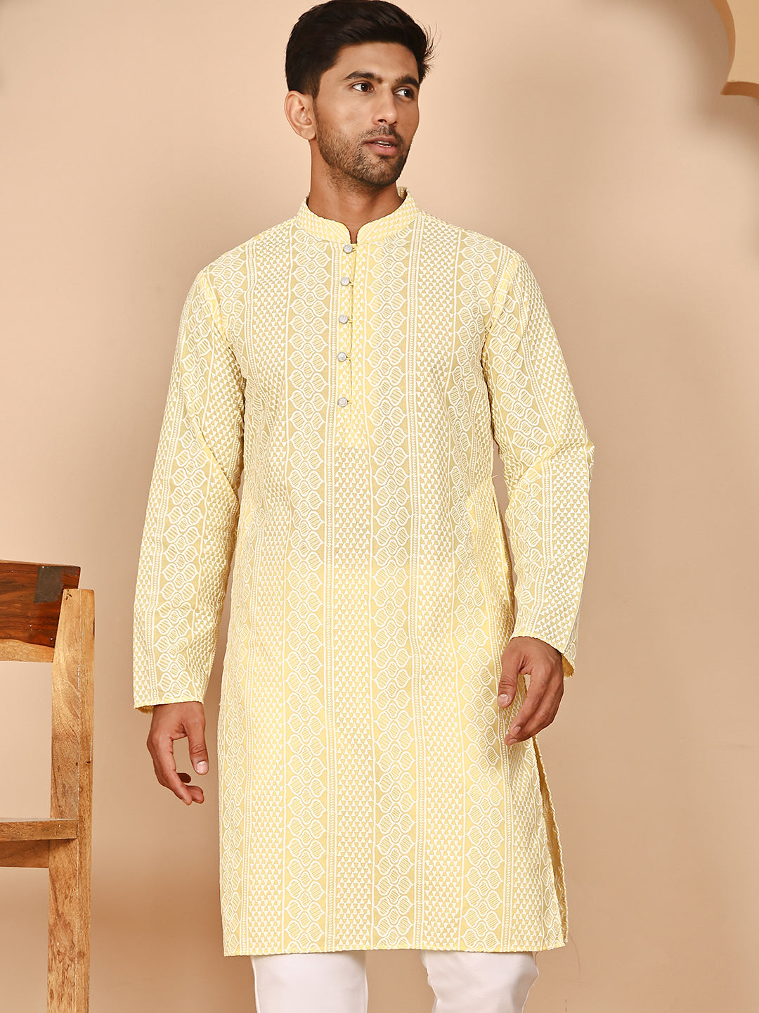 Embroidered Cotton Kurtas (KO 5264 Yellow ) [FF] [O-10]