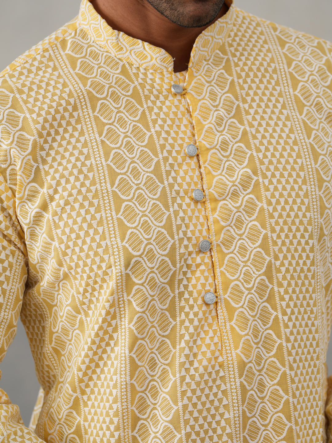 Embroidered Cotton Kurta (KO 5264 Yellow ) [FF] [O-10]