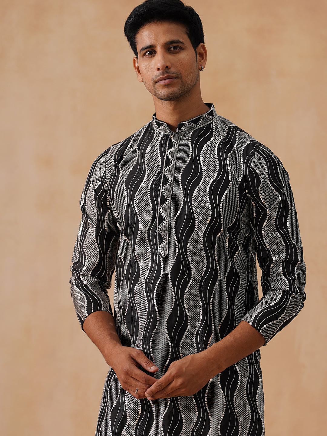 Silk Blend Kurtas with Mirror Work Embroidery ( KO 5265 Black )