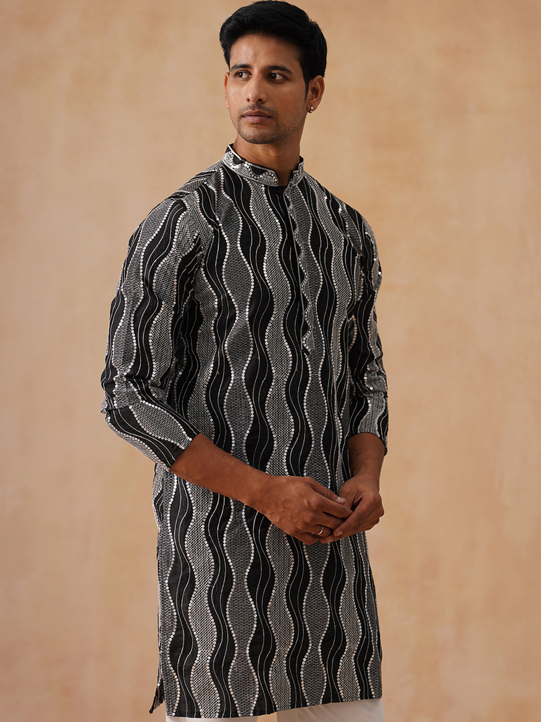 Silk Blend Kurtas with Mirror Work Embroidery ( KO 5265 Black )