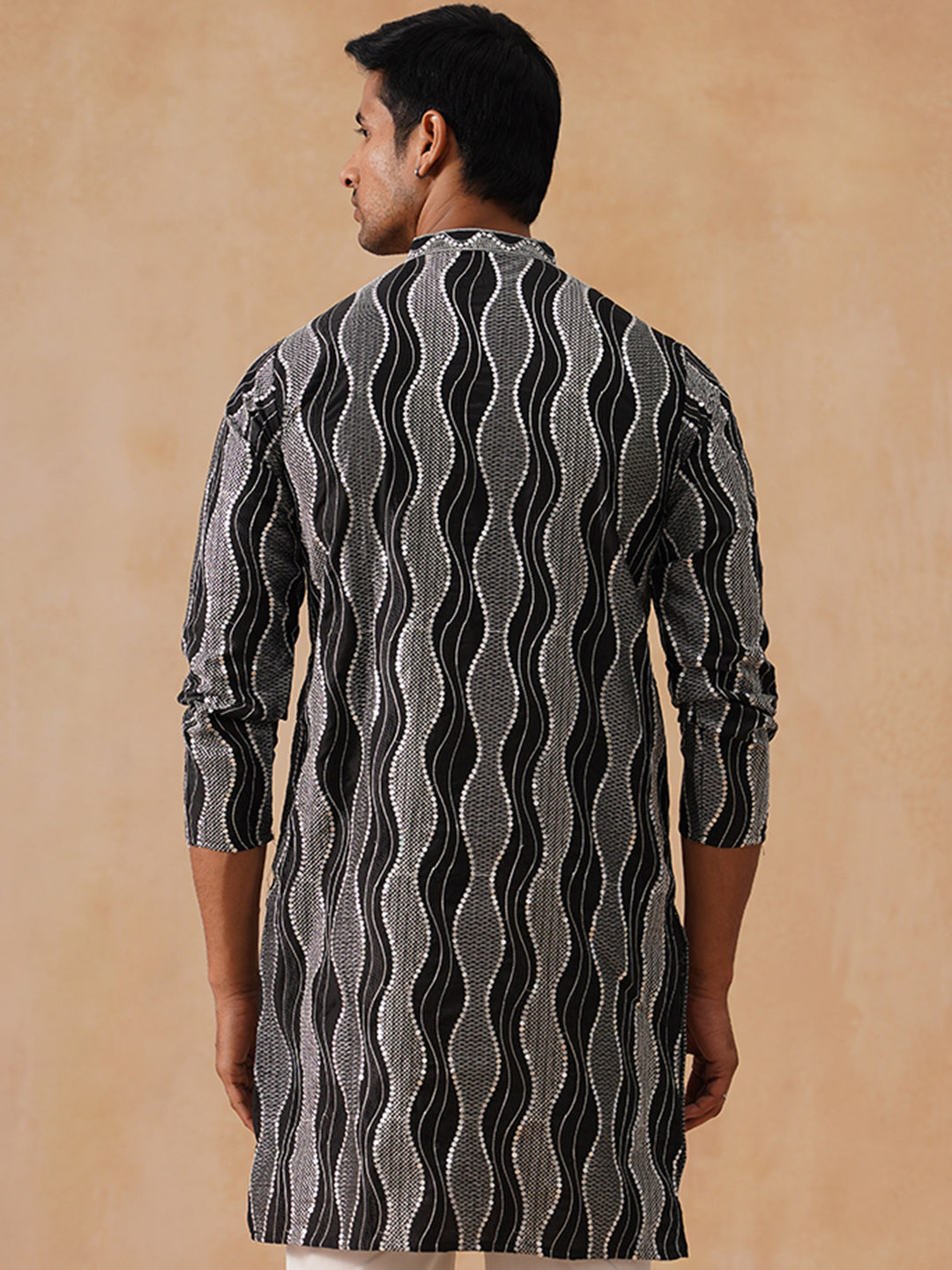 Silk Blend Kurtas with Mirror Work Embroidery ( KO 5265 Black )