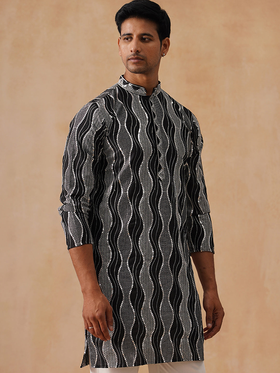 Silk Blend Kurtas with Mirror Work Embroidery ( KO 5265 Black )