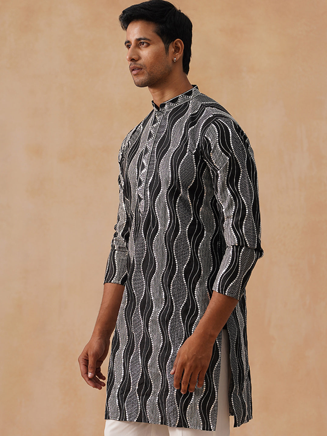 Silk Blend Kurtas with Mirror Work Embroidery ( KO 5265 Black )