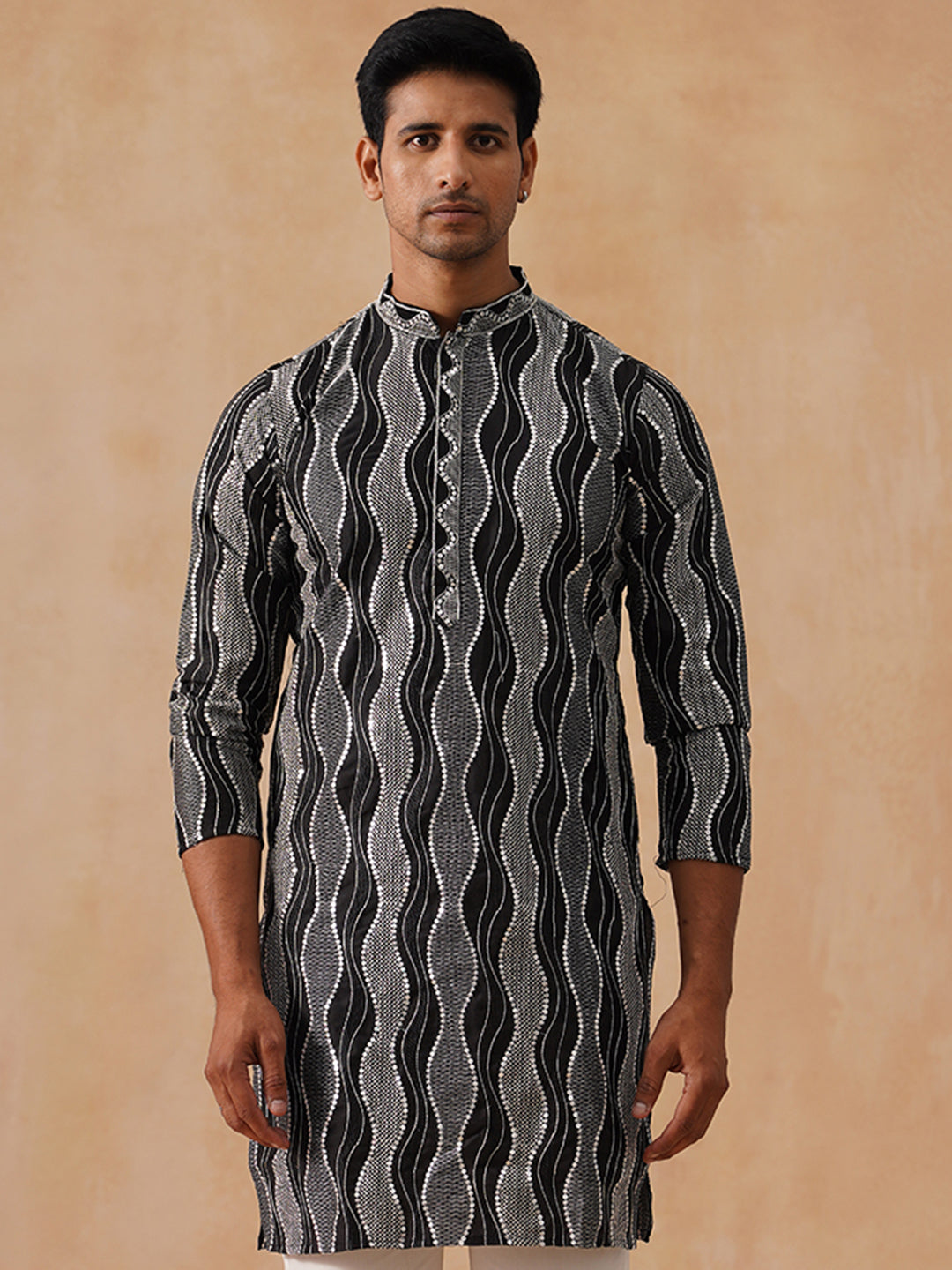 Silk Blend Kurtas with Mirror Work Embroidery ( KO 5265 Black )
