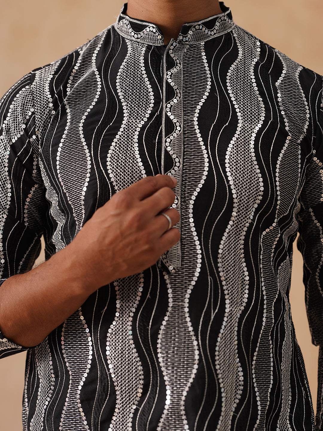 Silk Blend Kurtas with Mirror Work Embroidery ( KO 5265 Black )