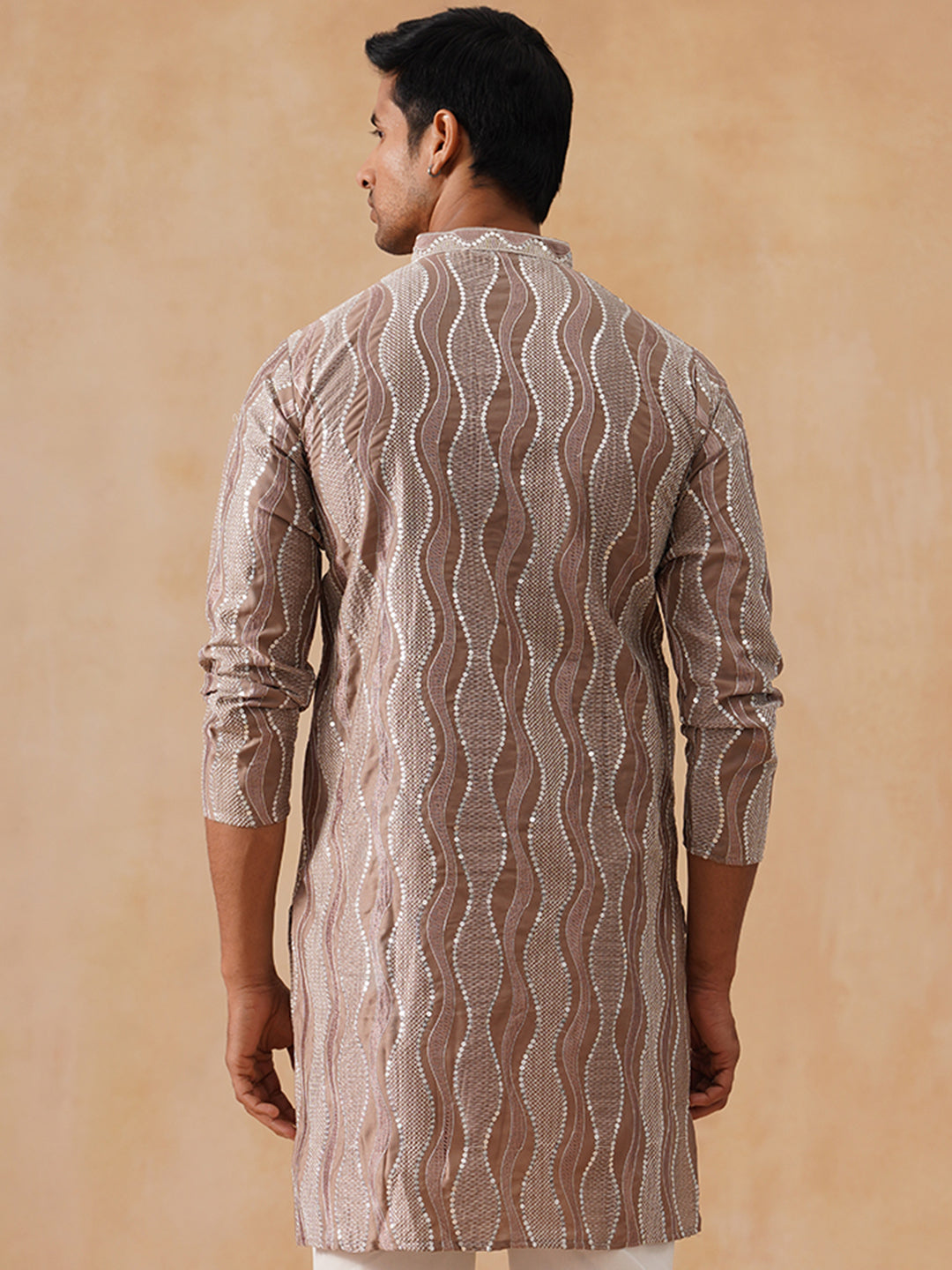 Silk Blend Kurtas with Mirror Work Embroidery ( KO 5265 Brown ) [FF] [I-1-4]