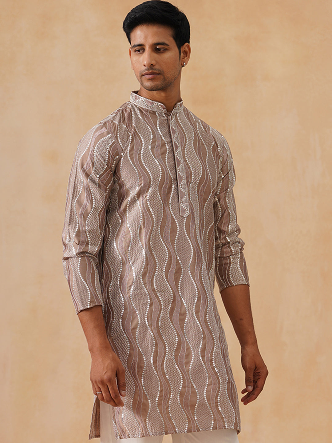 Silk Blend Kurtas with Mirror Work Embroidery ( KO 5265 Brown ) [FF] [I-1-4]