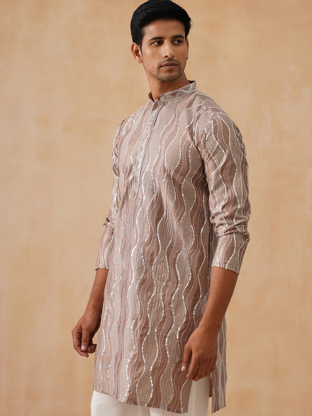 Silk Blend Kurtas with Mirror Work Embroidery ( KO 5265 Brown ) [FF] [I-1-4]