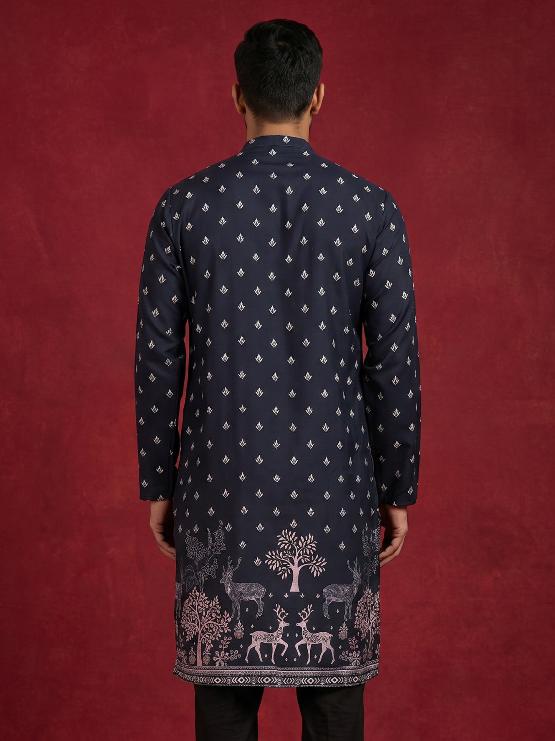 Men Cotton Blend Animal Printed Kurta