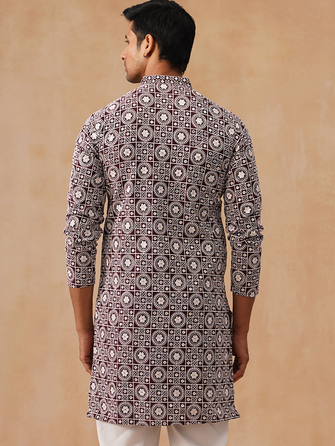 Classic Geometric Embroidered Kurtas ( KO 5279 Wine )