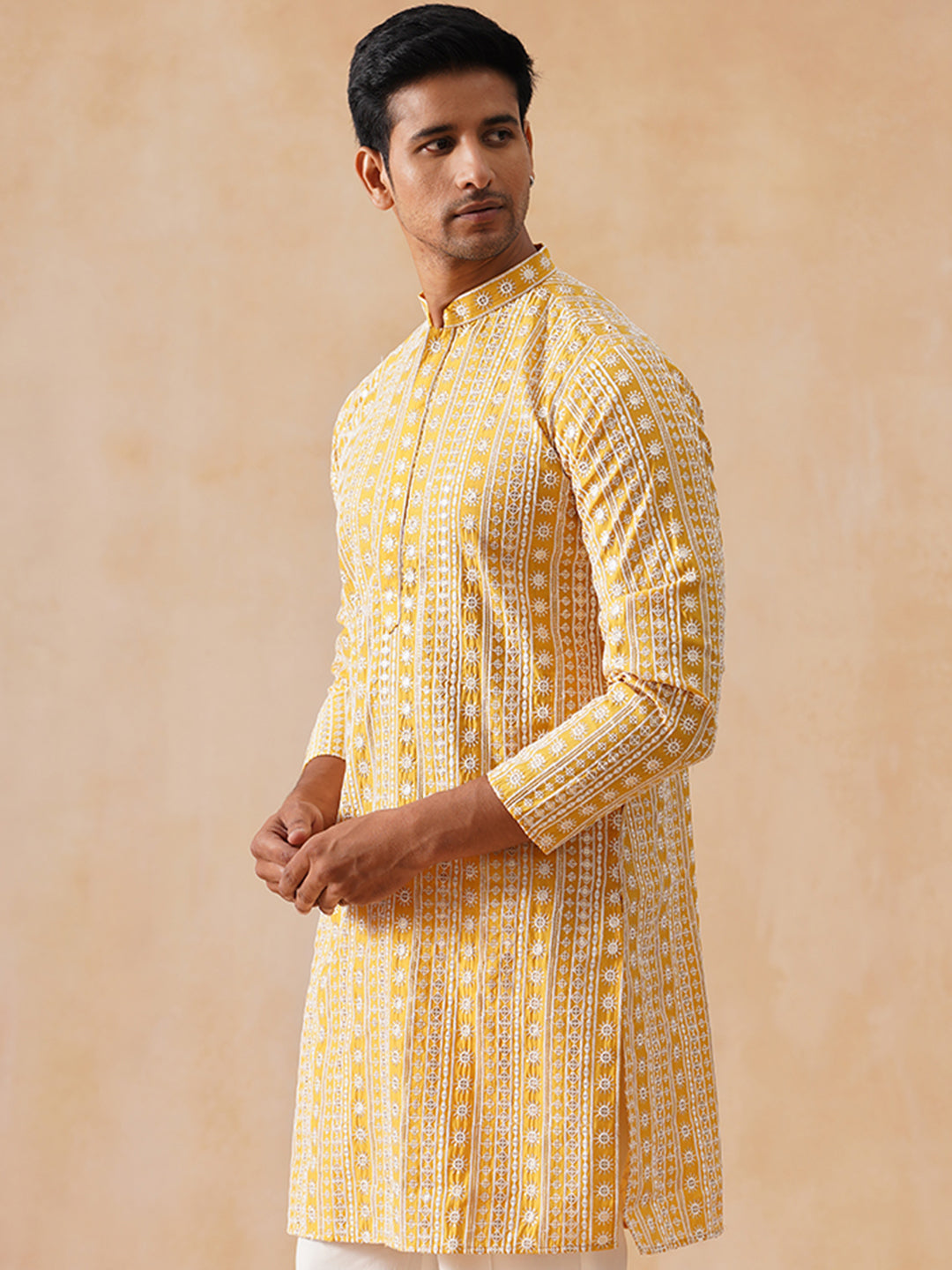 Sunshine Mustard Kurta with White Thread Embroidery ( KO 5280 Mustard ) [FF] [O-11-12]