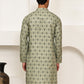 Traditional Floral Printed Kurta for Men ( KO 5281 Pista ) [FF] [D-3]
