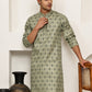 Traditional Floral Printed Kurta for Men ( KO 5281 Pista ) [FF] [D-3]