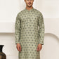 Traditional Floral Printed Kurta for Men ( KO 5281 Pista ) [FF] [D-3]