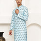 Traditional Floral Printed Kurta for Men ( KO 5281 Sky ) [FF] [D-3]
