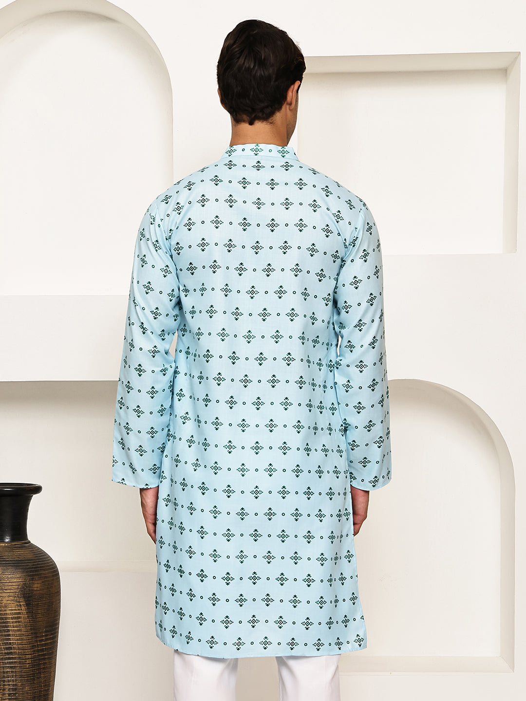 Traditional Floral Printed Kurta for Men ( KO 5281 Sky ) [FF] [D-3]