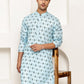 Traditional Floral Printed Kurta for Men ( KO 5281 Sky ) [FF] [D-3]