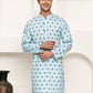 Traditional Floral Printed Kurta for Men ( KO 5281 Sky ) [FF] [D-3]
