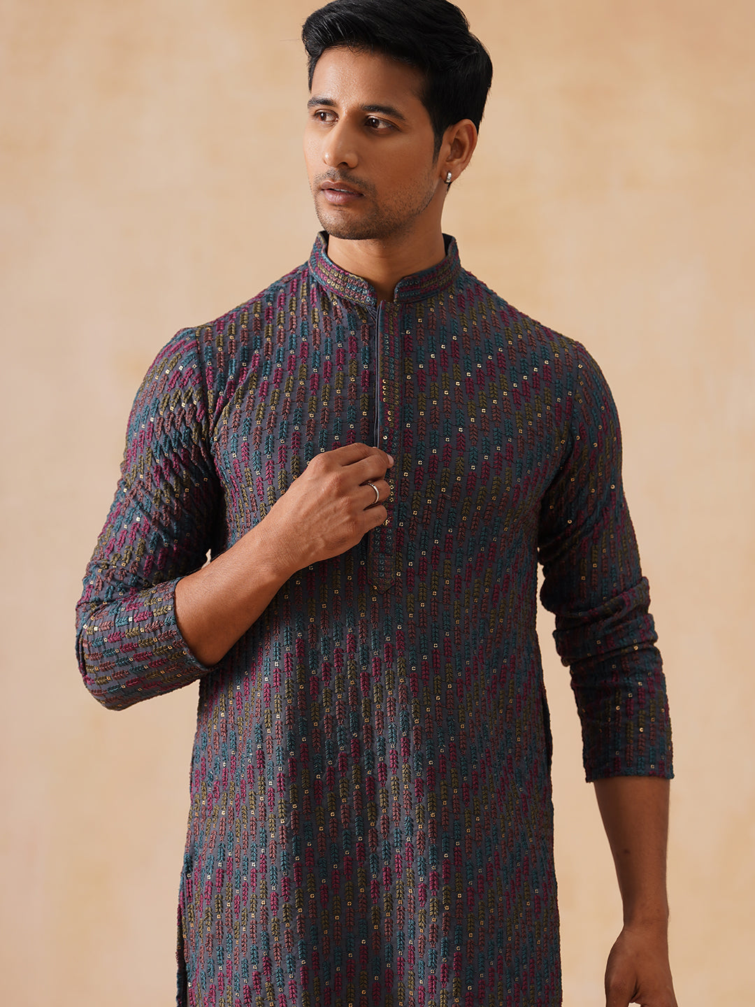 Multicolor Embroidered Viscose Rayon Kurta ( KO 5282 Charcoal )