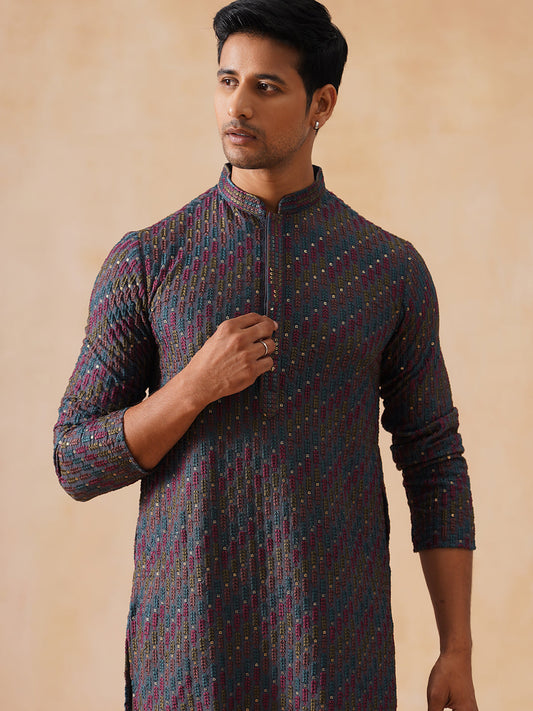 Multicolor Embroidered Viscose Rayon Kurta ( KO 5282 Charcoal )