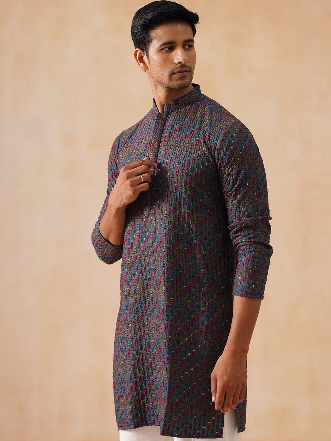 Multicolor Embroidered Viscose Rayon Kurta ( KO 5282 Charcoal )