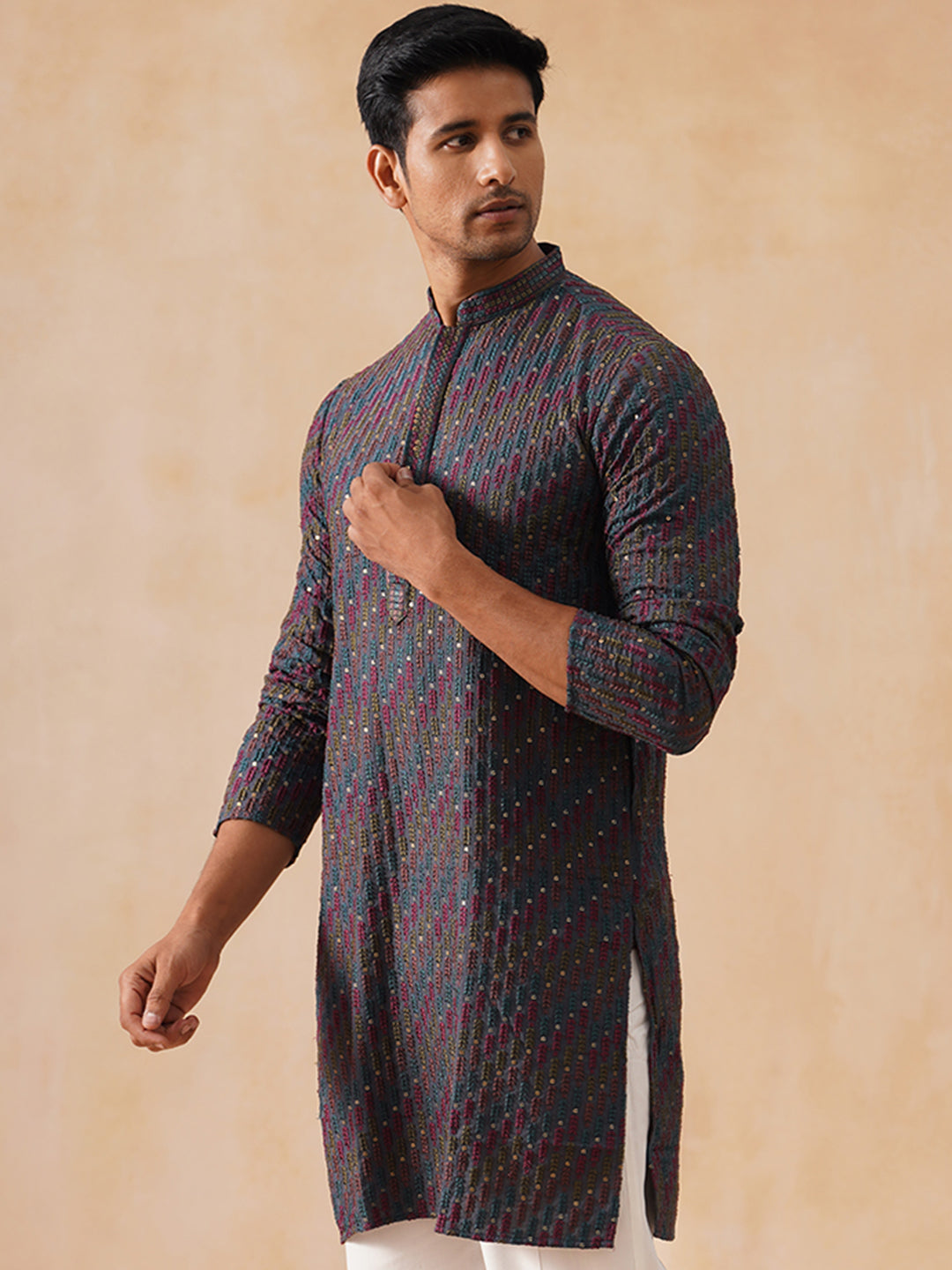 Multicolor Embroidered Viscose Rayon Kurta ( KO 5282 Charcoal )