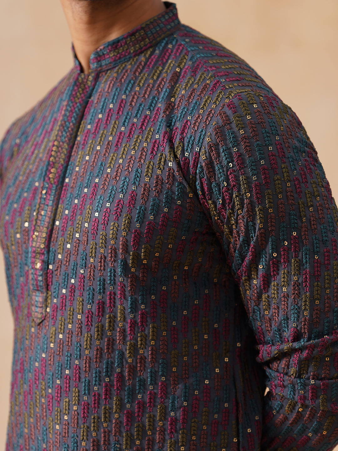 Multicolor Embroidered Viscose Rayon Kurta ( KO 5282 Charcoal )