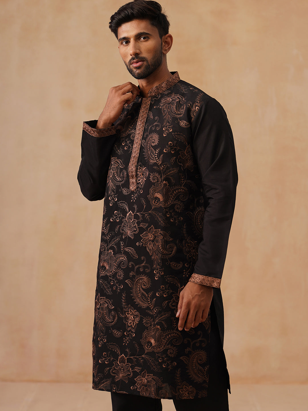 Traditional Embroidered Kurta for Men ( KO 5285 Bronze )