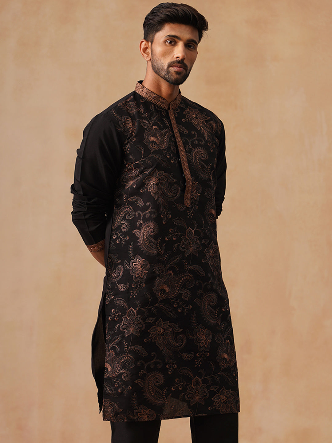 Traditional Embroidered Kurta for Men ( KO 5285 Bronze )
