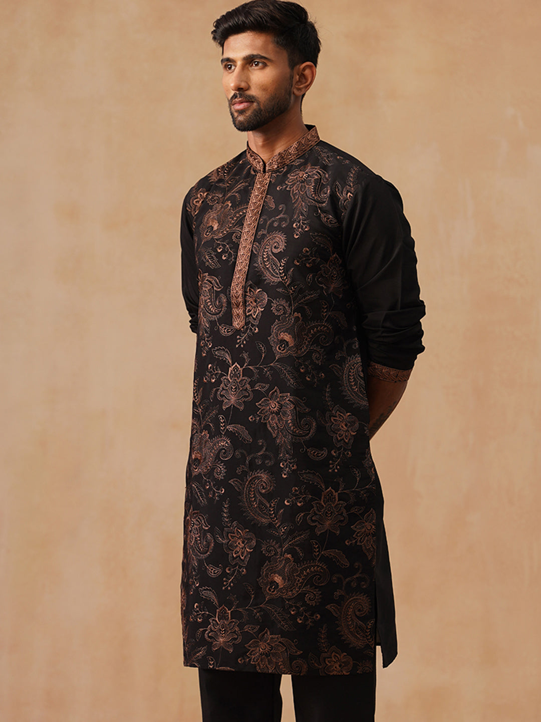 Traditional Embroidered Kurta for Men ( KO 5285 Bronze )