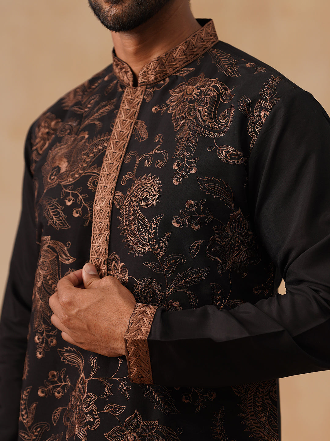 Traditional Embroidered Kurta for Men ( KO 5285 Bronze )