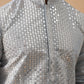 Embroidered Mirror Work Kurta Pyjama ( KO 5286 Grey )