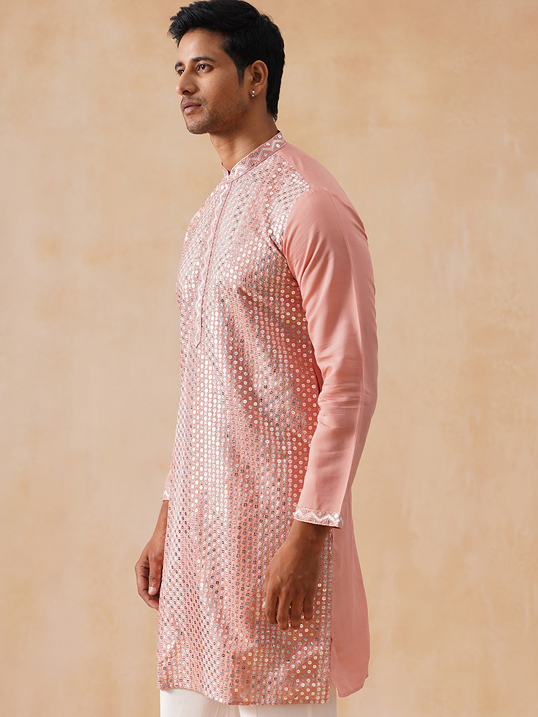 Embroidered Mirror Work Kurta Pyjama ( KO 5286 Pink )