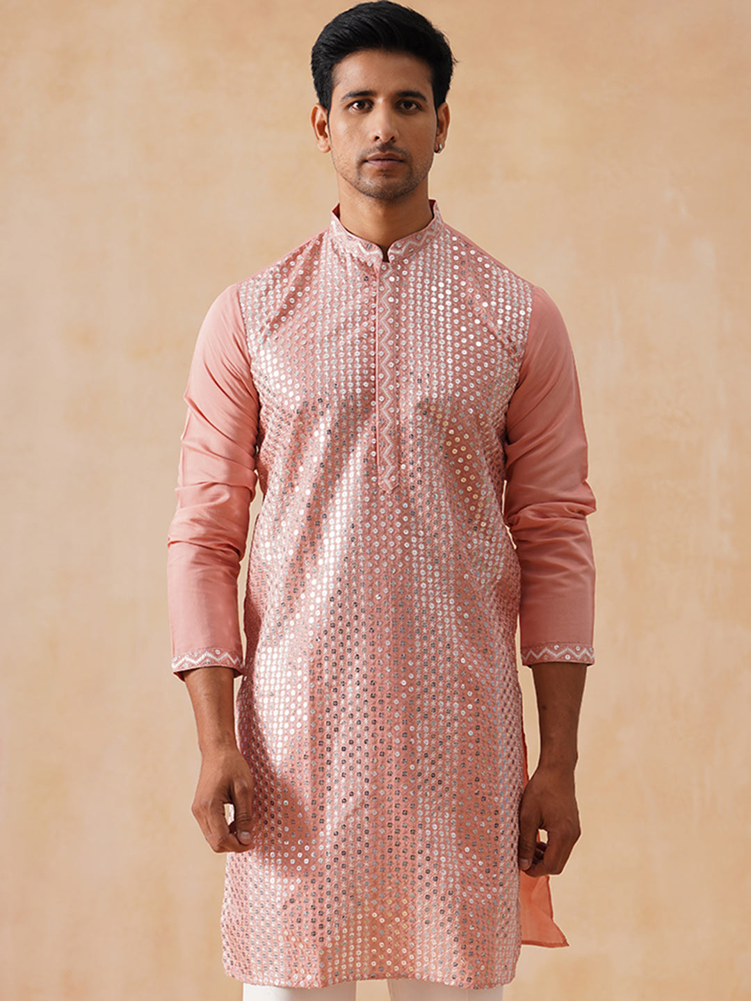 Embroidered Mirror Work Kurta Pyjama ( KO 5286 Pink )