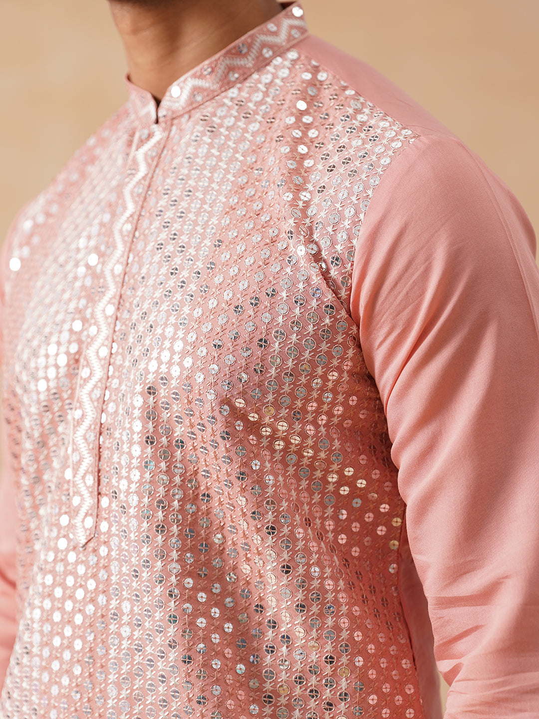 Embroidered Mirror Work Kurta Pyjama ( KO 5286 Pink )