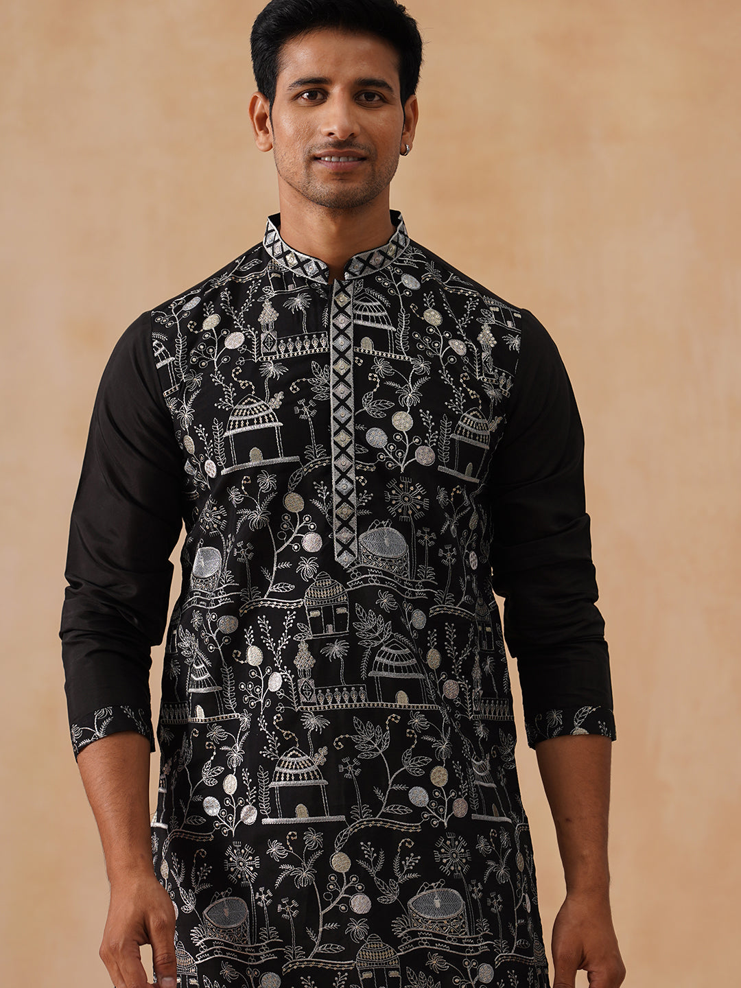 Silk Blend Embroidered Kurtas ( KO 5288 Black ) [FF] [I-1]