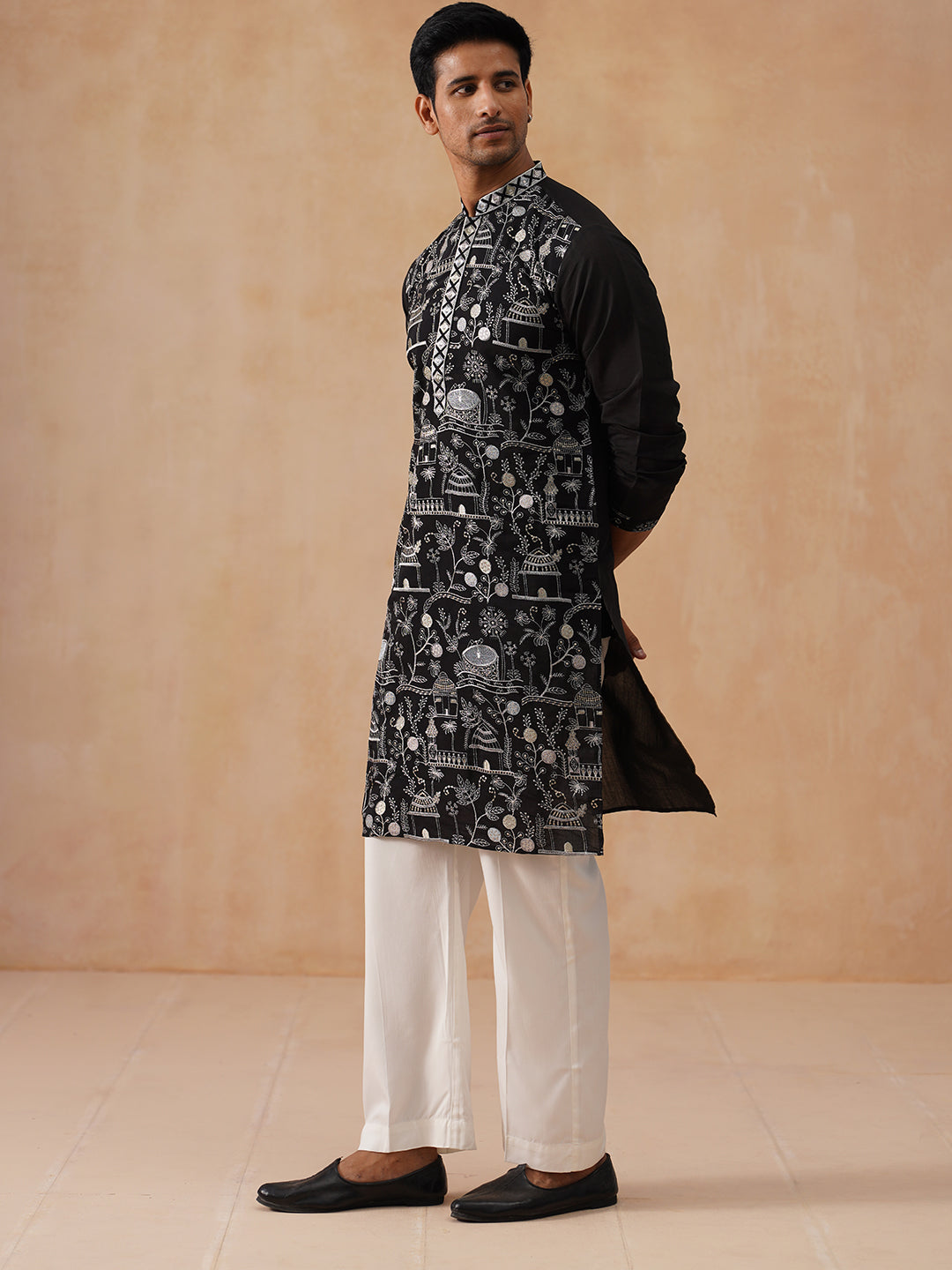 Silk Blend Embroidered Kurtas ( KO 5288 Black ) [FF] [I-1]