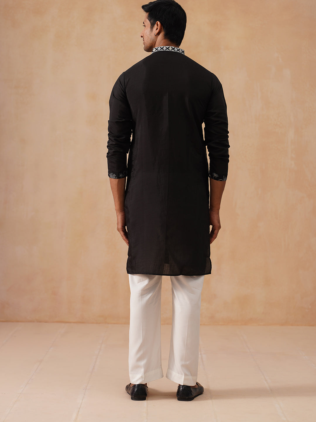Silk Blend Embroidered Kurtas ( KO 5288 Black ) [FF] [I-1]