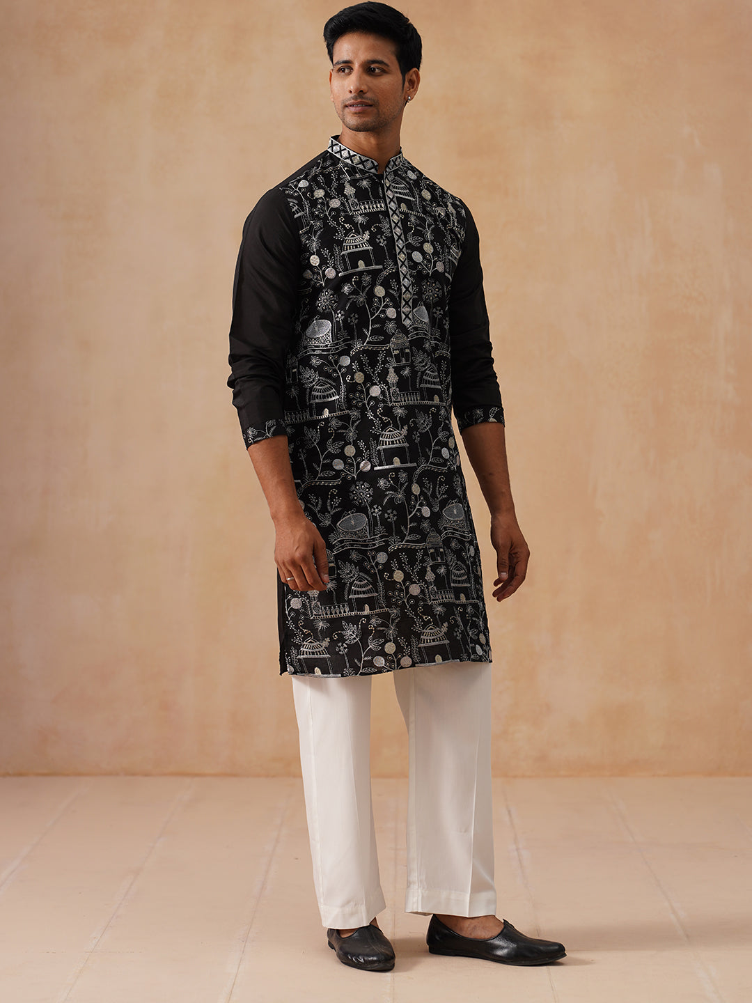 Silk Blend Embroidered Kurtas ( KO 5288 Black ) [FF] [I-1]