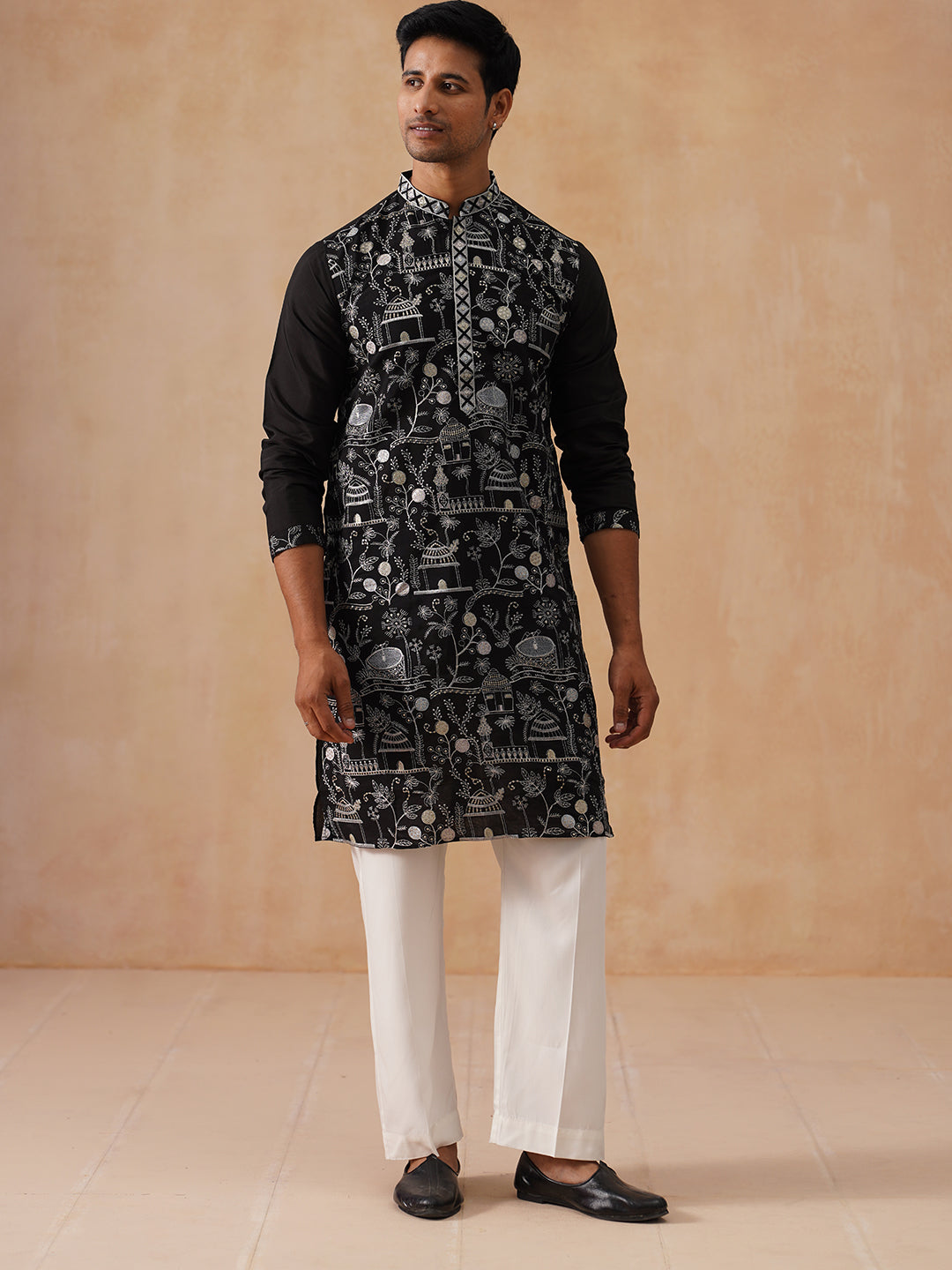 Silk Blend Embroidered Kurtas ( KO 5288 Black ) [FF] [I-1]