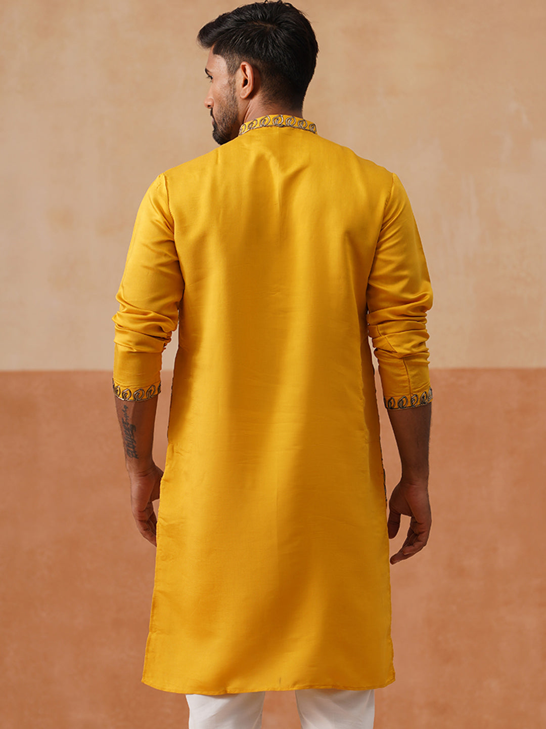 Floral Thread Embroidered Silk Blend Kurtas ( KO 5290 Mustard )
