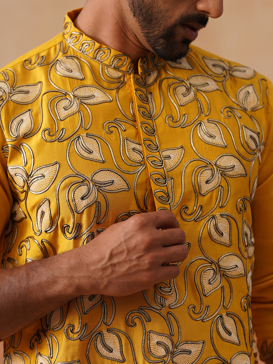 Floral Thread Embroidered Silk Blend Kurtas ( KO 5290 Mustard )