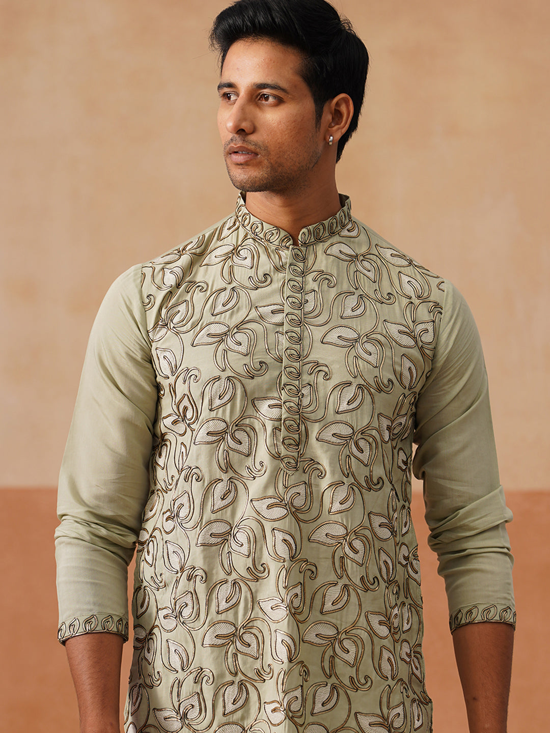 Floral Thread Embroidered Silk Blend Kurtas ( KO 5290 Pista )