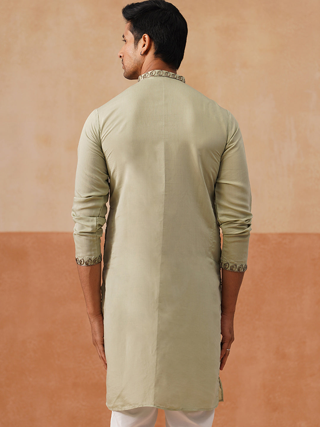 Floral Thread Embroidered Silk Blend Kurtas ( KO 5290 Pista )